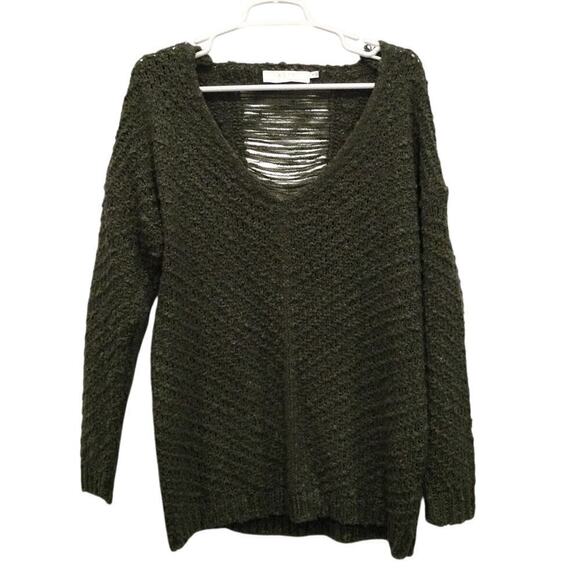 ASTR The Label V-Neck Sweater Womens M Hunter Green Distressed Oversized Tunic - Picture 1 of 8